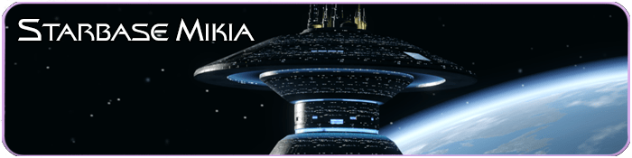 Banner for Starbase Mikia, featuring a large futuristic space station in orbit above a planet with a curved horizon, set against the backdrop of space and outlined with a soft purple border.