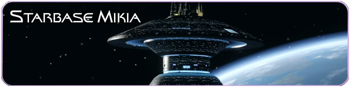 Banner for Starbase Mikia, featuring a large futuristic space station in orbit above a planet with a curved horizon, set against the backdrop of space and outlined with a soft purple border.