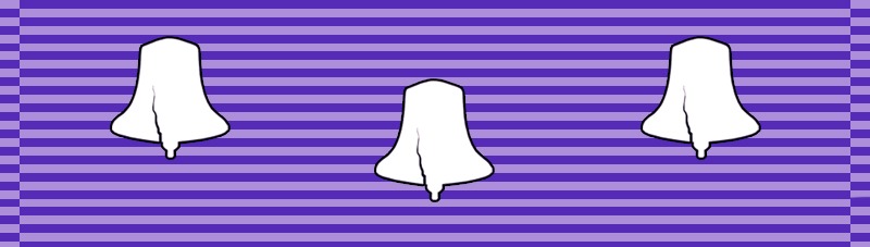 A purple horizontal ribbon with fine dark stripes and three white liberty bell symbols evenly spaced across the center. The ribbon design symbolizes achievement or recognition within the Independence Fleet.