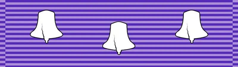 A purple horizontal ribbon with fine dark stripes and three white liberty bell symbols evenly spaced across the center. The ribbon design symbolizes achievement or recognition within the Independence Fleet.